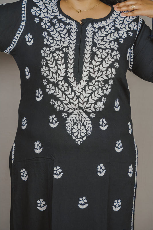 Batool Plus Size Rayon Lucknowi Chikankari Kurti & Palazzo Co-Ord Set - Ideal for Casual Office & Everyday Comfort