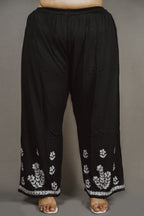 Black MALABIS.in Batool Plus Size Rayon Lucknowi Chikankari Kurti &amp; Palazzo Co-Ord Set - Ideal for Casual Office &amp; Everyday Comfort