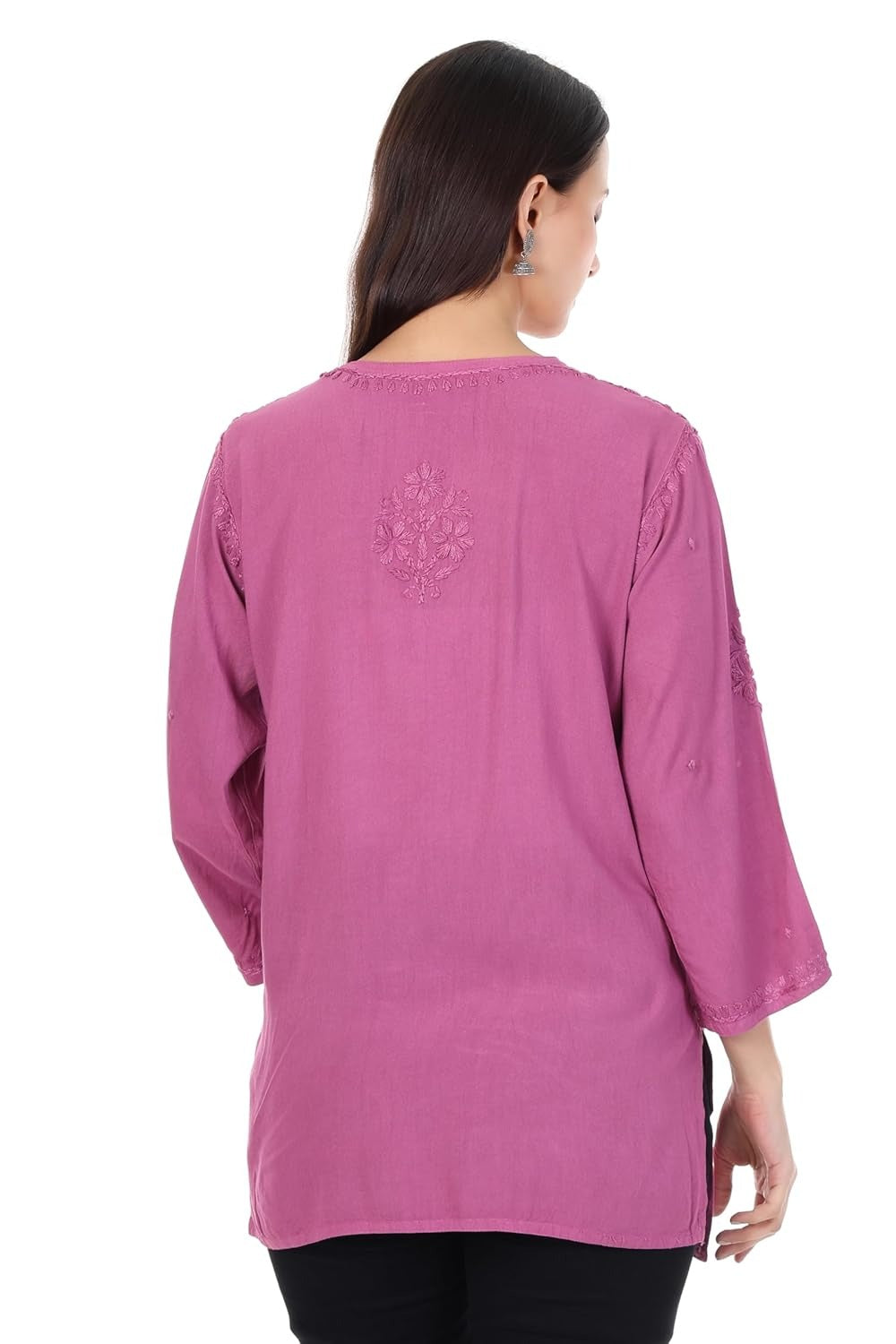 Zahra Purple Dyed Short Rayon Chikankari Top - Comfortable & Non-Transparent Chikankari Short Kurti
