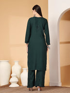 Bottle Green Raniya 3D Rayon Muquesh Kurti & Palazzo Set