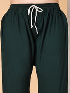 Bottle Green Raniya 3D Rayon Muquesh Kurti & Palazzo Set