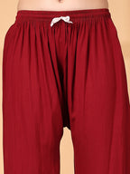 Maroon Raniya 3D Rayon Muquesh Kurti & Palazzo Set