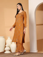 Mustard Raniya 3D Rayon Muquesh Kurti & Palazzo Set
