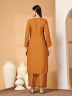 Mustard Raniya 3D Rayon Muquesh Kurti & Palazzo Set