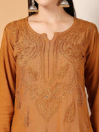 Mustard Raniya 3D Rayon Muquesh Kurti & Palazzo Set