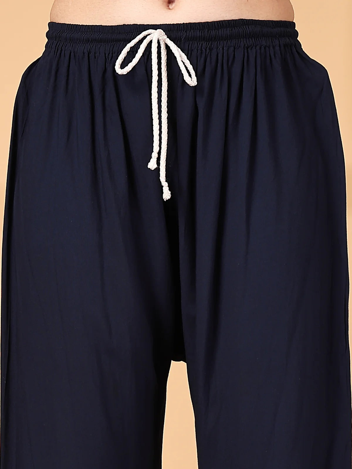 Navy Blue Raniya 3D Rayon Muquesh Kurti & Palazzo Set