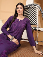 Purple Raniya 3D Rayon Muquesh Kurti & Palazzo Set
