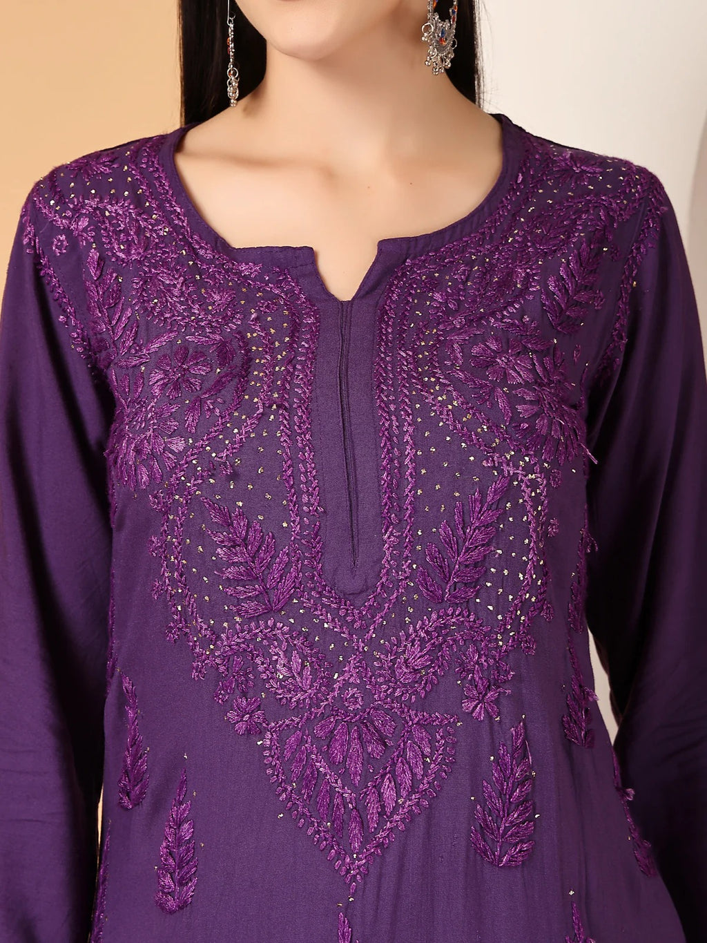 Purple Raniya 3D Rayon Muquesh Kurti & Palazzo Set