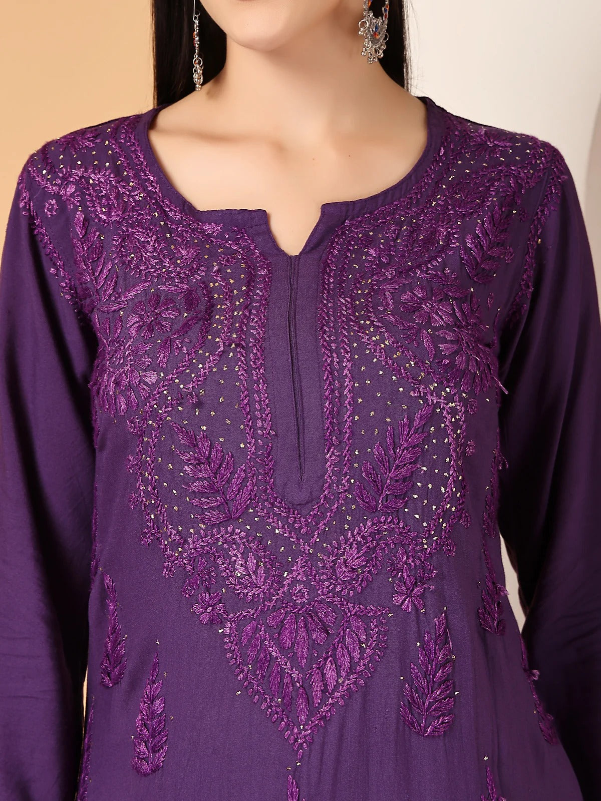 Purple Raniya 3D Rayon Muquesh Kurti & Palazzo Set