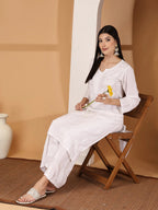 White Raniya 3D Rayon Muquesh Kurti & Palazzo Set