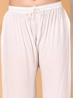 White Raniya 3D Rayon Muquesh Kurti & Palazzo Set