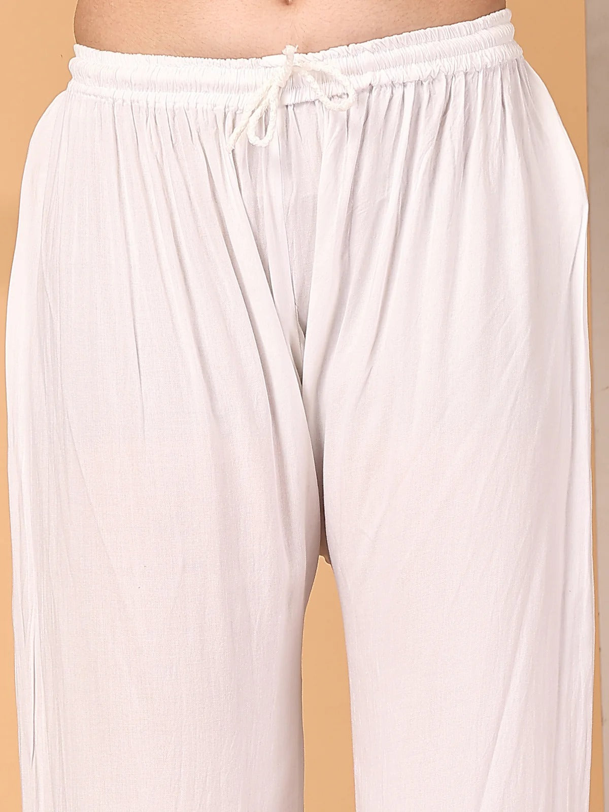 White Raniya 3D Rayon Muquesh Kurti & Palazzo Set