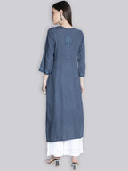 Gray Rawiya Dyed Chikankari Long Kurti