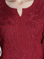 Maroon Rawiya Dyed Chikankari Long Kurti