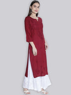 Maroon Rawiya Dyed Chikankari Long Kurti