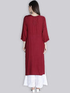 Maroon Rawiya Dyed Chikankari Long Kurti