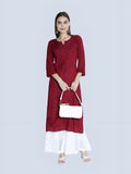 Maroon Rawiya Dyed Chikankari Long Kurti