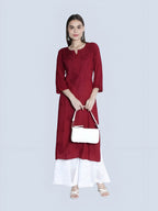 Maroon Rawiya Dyed Chikankari Long Kurti