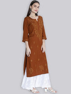 Mustard Rawiya Dyed Chikankari Long Kurti