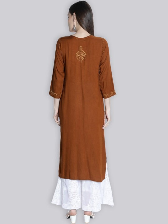 Mustard Rawiya Dyed Chikankari Long Kurti