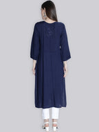 Navy Blue Rawiya Dyed Chikankari Long Kurti