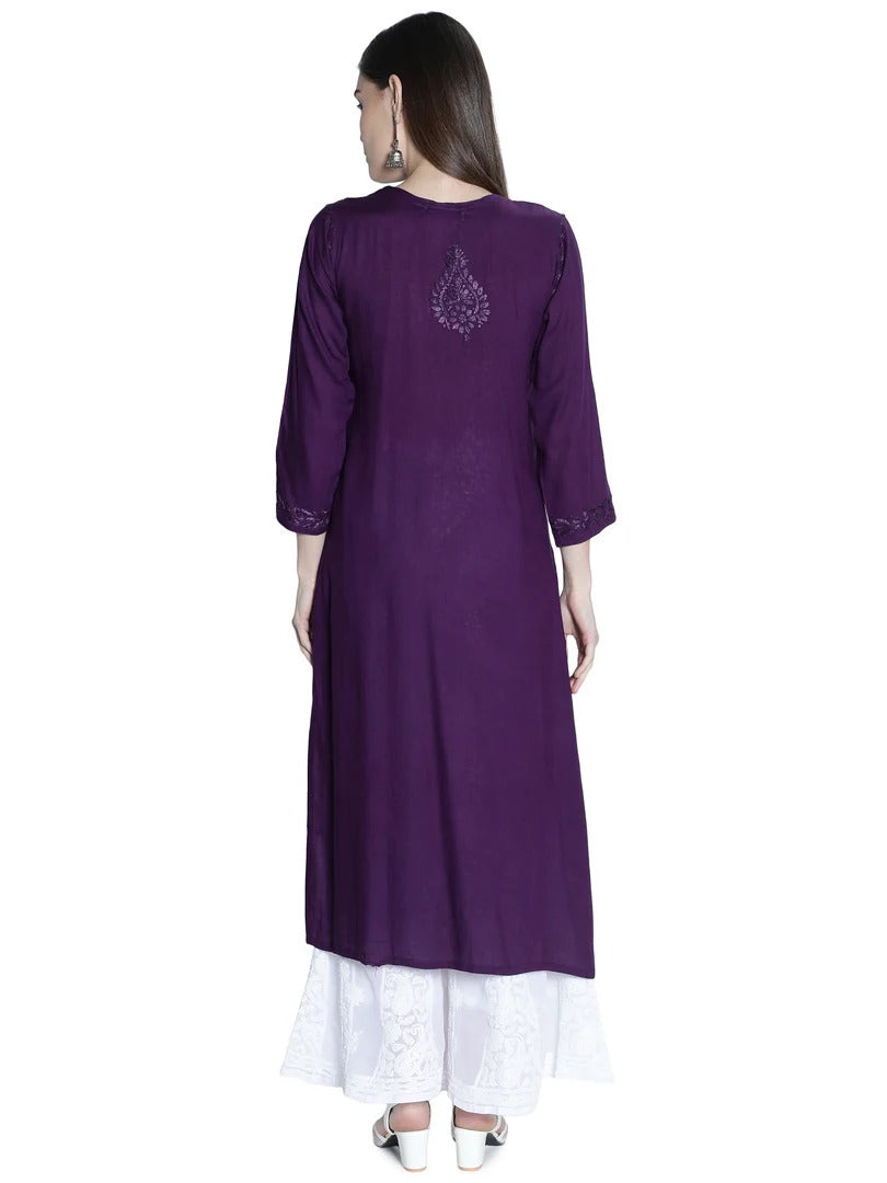 Purple Rawiya Dyed Chikankari Long Kurti