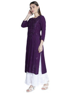 Purple Rawiya Dyed Chikankari Long Kurti