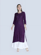 Purple Rawiya Dyed Chikankari Long Kurti