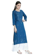 Firozi Rawiya Dyed Chikankari Long Kurti
