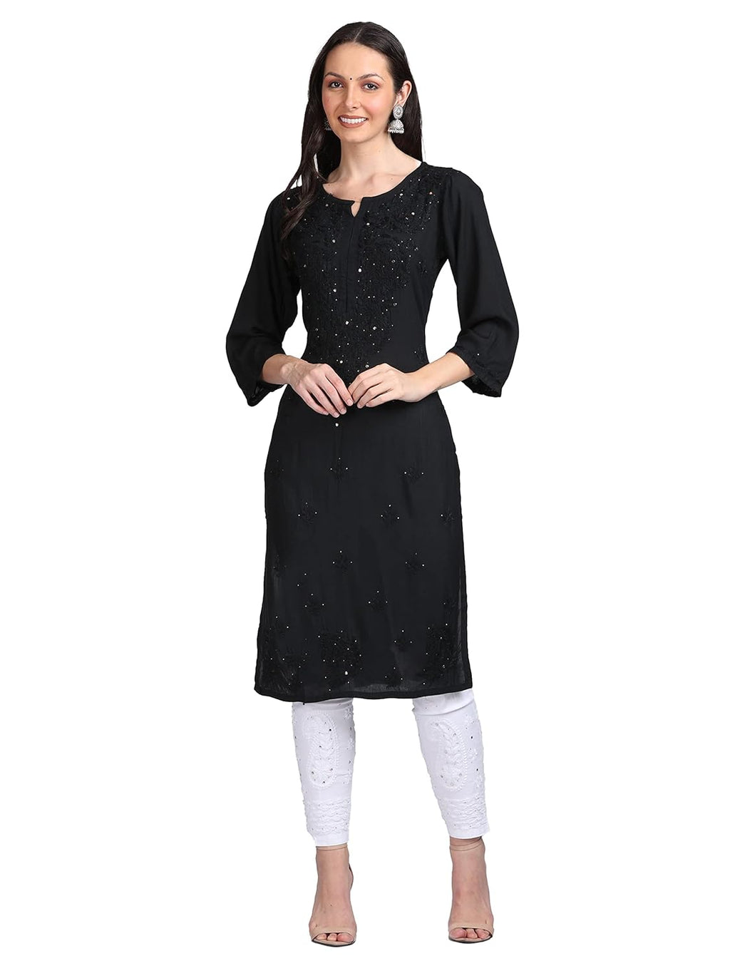 Black Madiha Rayon kurti with Muquesh Work