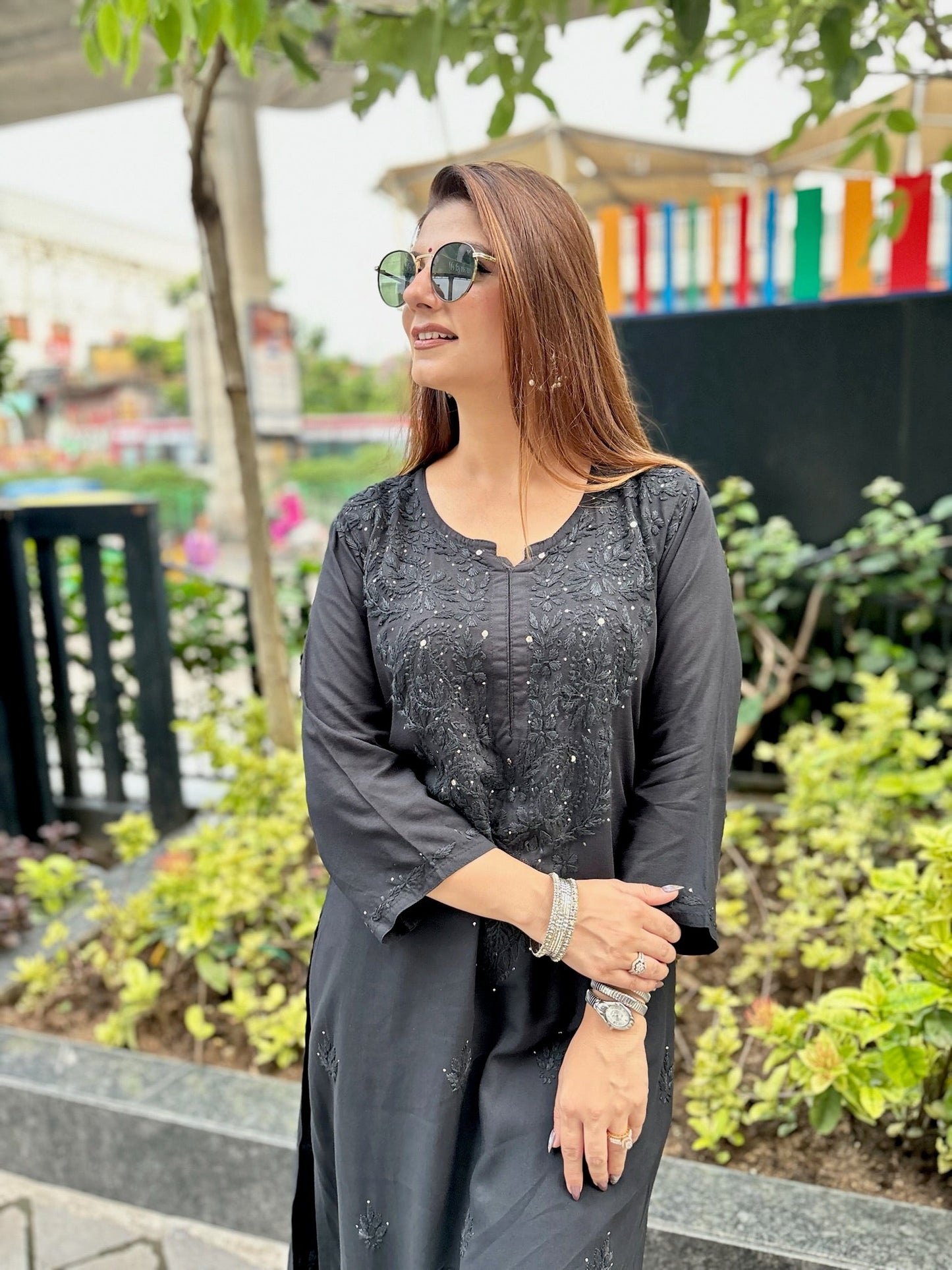 Premium Lucknowi Chikankari Handwork Rayon Kurta & Palazzo Set with Muquesh Embellishments