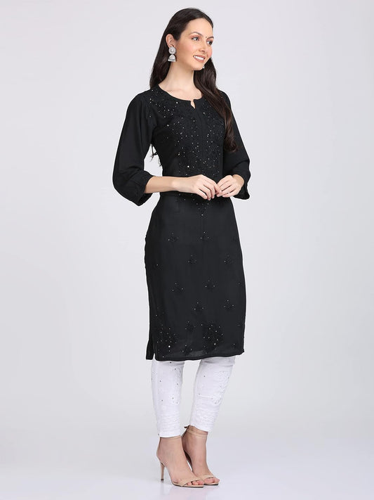 Super Comfy Rayon Chikankari Kurti with Muquesh Embellishments