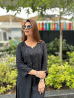 Black Sawda Rayon Muquesh Kurti & Palazzo Set