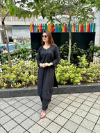Black Sawda Rayon Muquesh Kurti & Palazzo Set