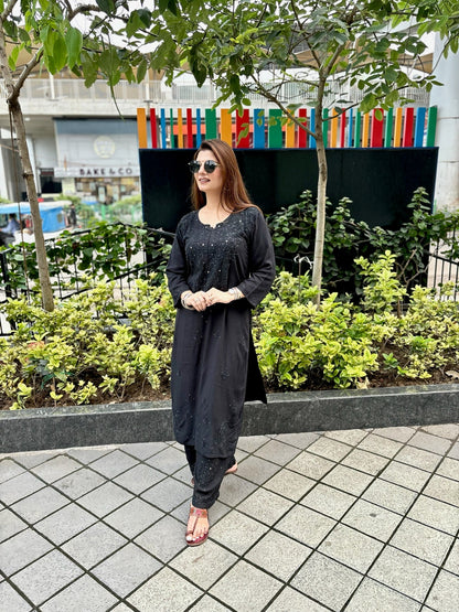 Premium Lucknowi Chikankari Handwork Rayon Kurta & Palazzo Set with Muquesh Embellishments