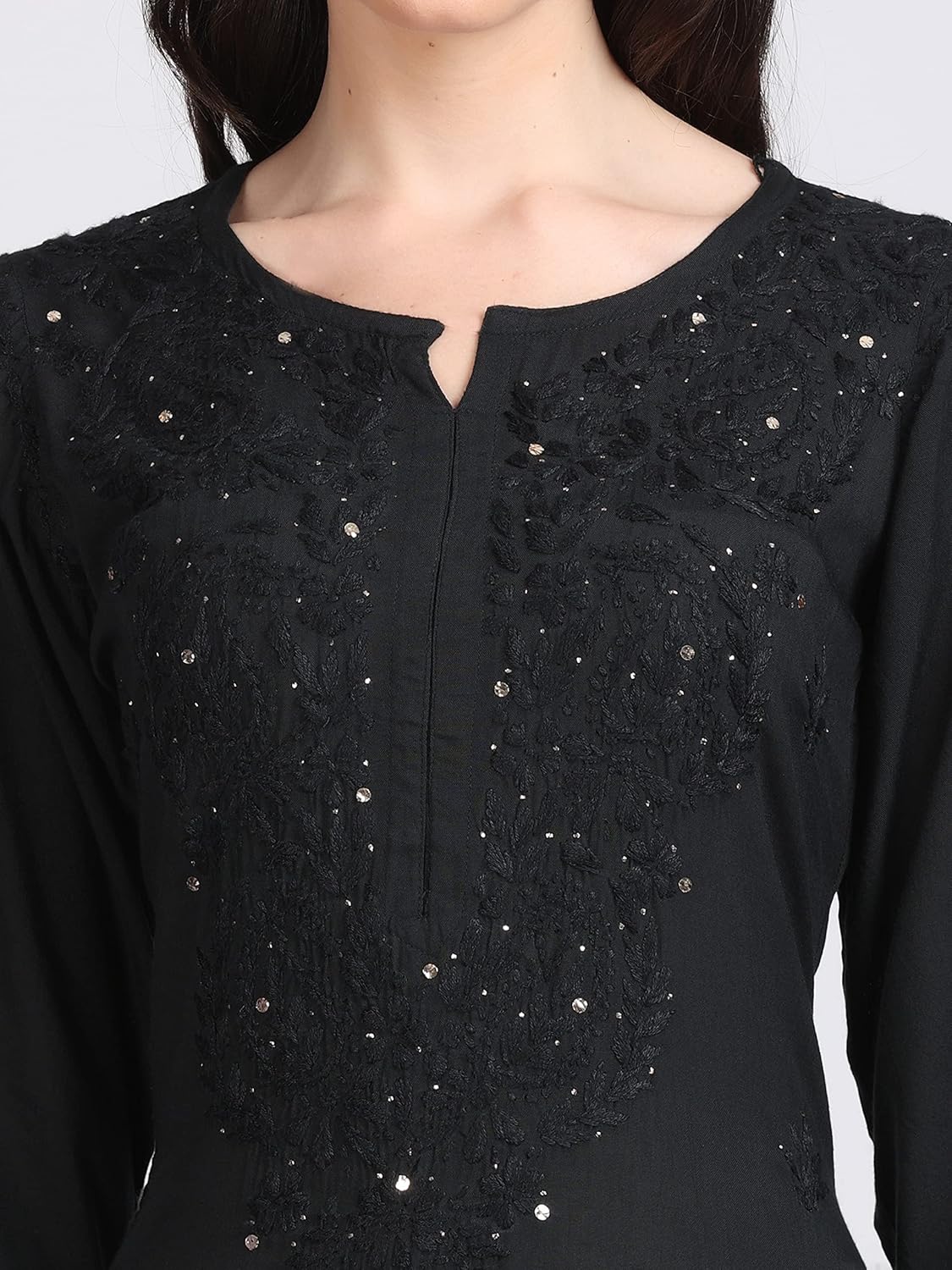 Black Madiha Rayon kurti with Muquesh Work