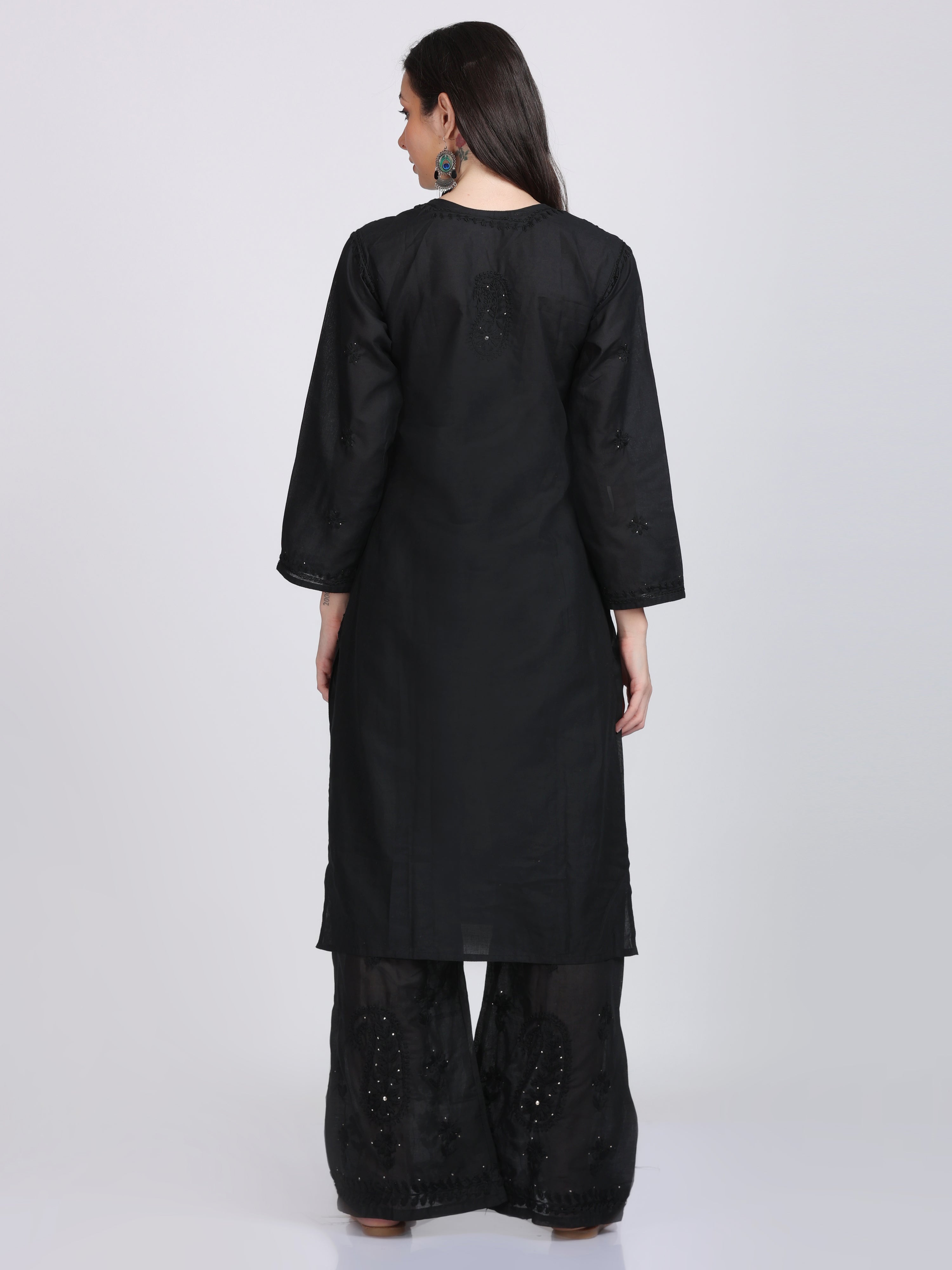 Black Sawda Rayon Muquesh Kurti & Palazzo Set