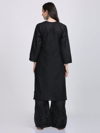 Premium Lucknowi Chikankari Handwork Rayon Kurta & Palazzo Set with Muquesh Embellishments
