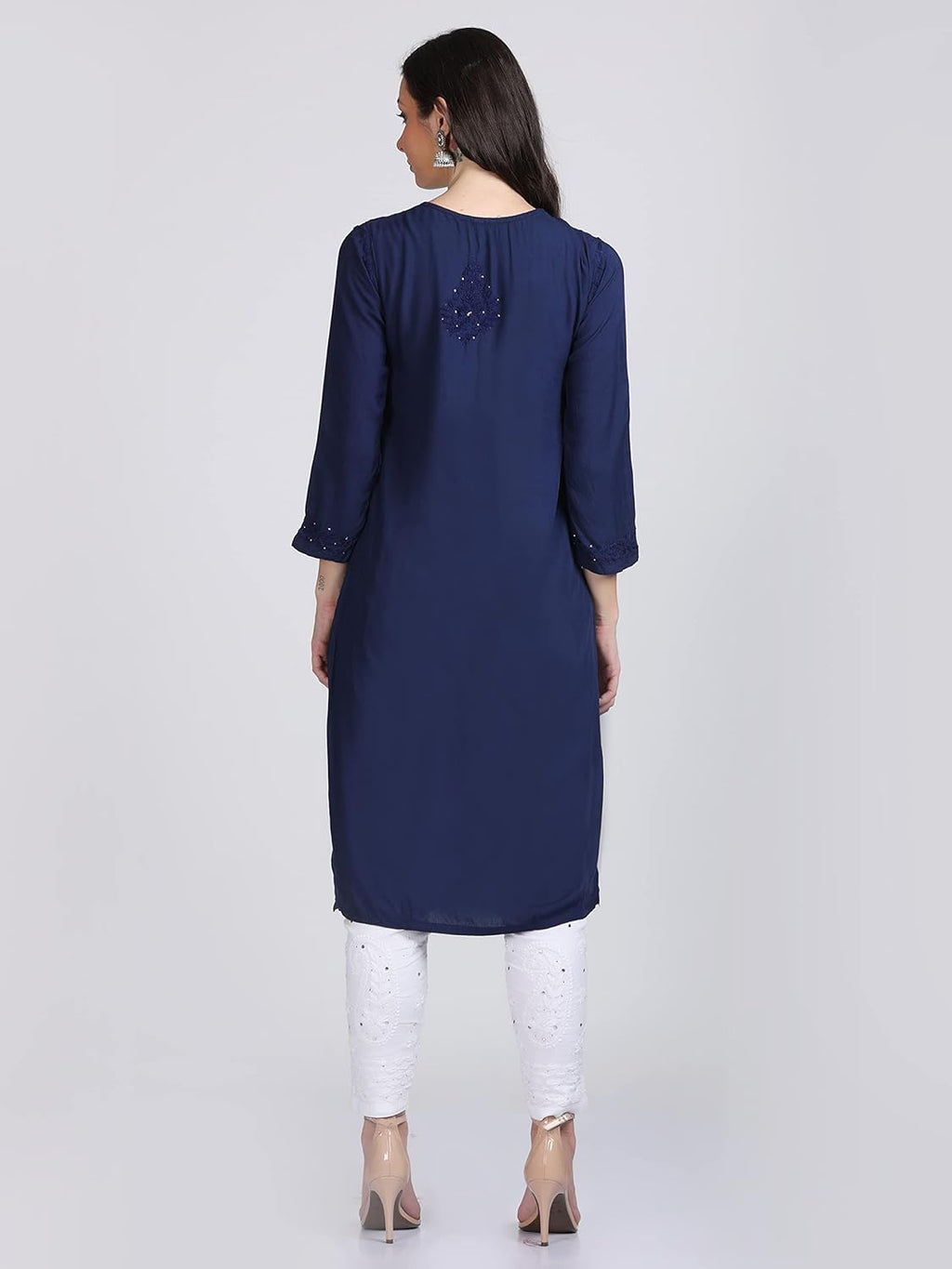 Navy Blue Madiha Rayon kurti with Muquesh Work