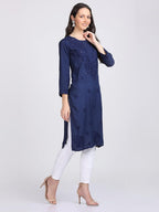 Navy Blue Madiha Rayon kurti with Muquesh Work