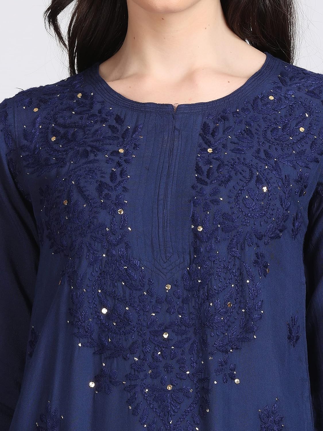 Navy Blue Madiha Rayon kurti with Muquesh Work