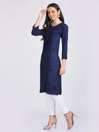 Navy Blue Madiha Rayon kurti with Muquesh Work