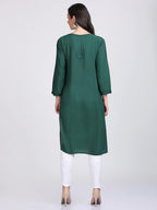 Bottle Green Madiha Rayon kurti with Muquesh Work