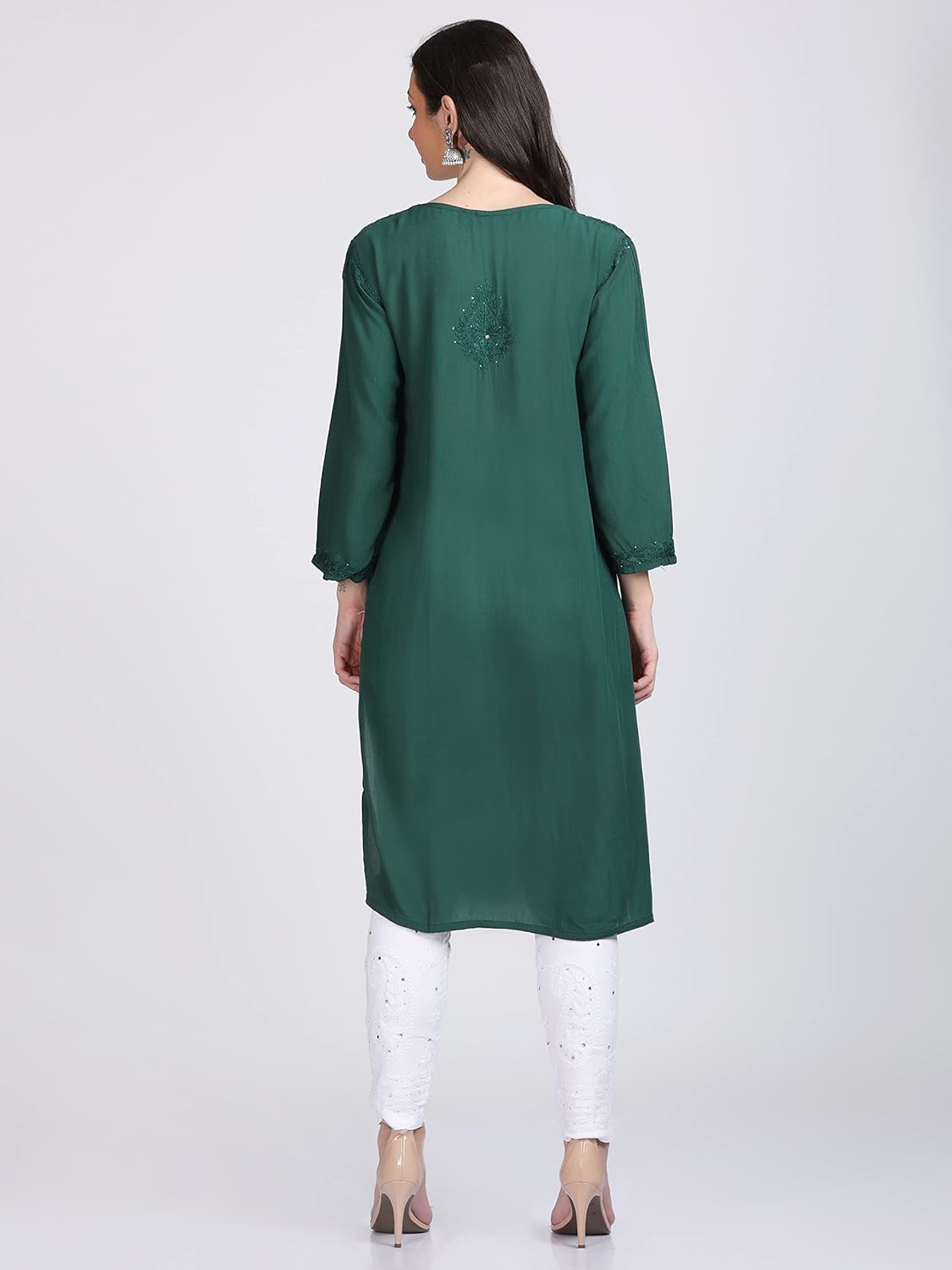 Bottle Green Madiha Rayon kurti with Muquesh Work