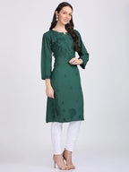 Bottle Green Madiha Rayon kurti with Muquesh Work