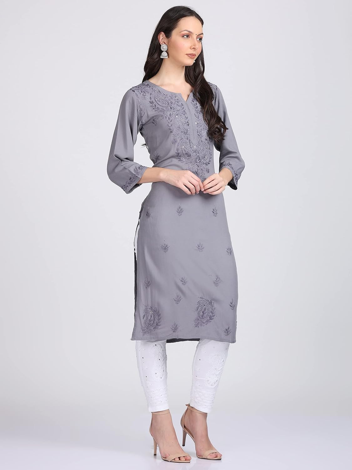Gray Madiha Rayon kurti with Muquesh Work