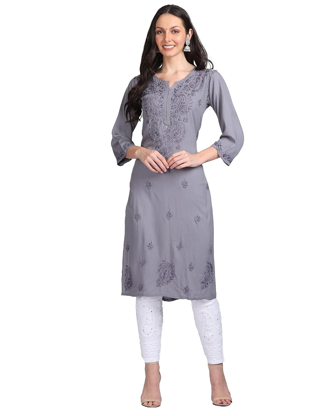 Gray Madiha Rayon kurti with Muquesh Work