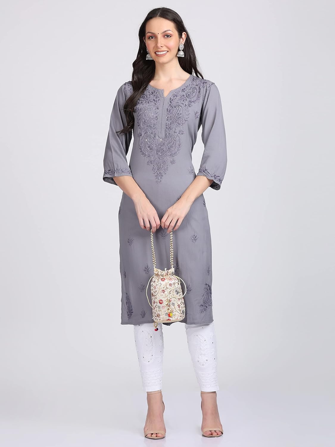 Gray Madiha Rayon kurti with Muquesh Work