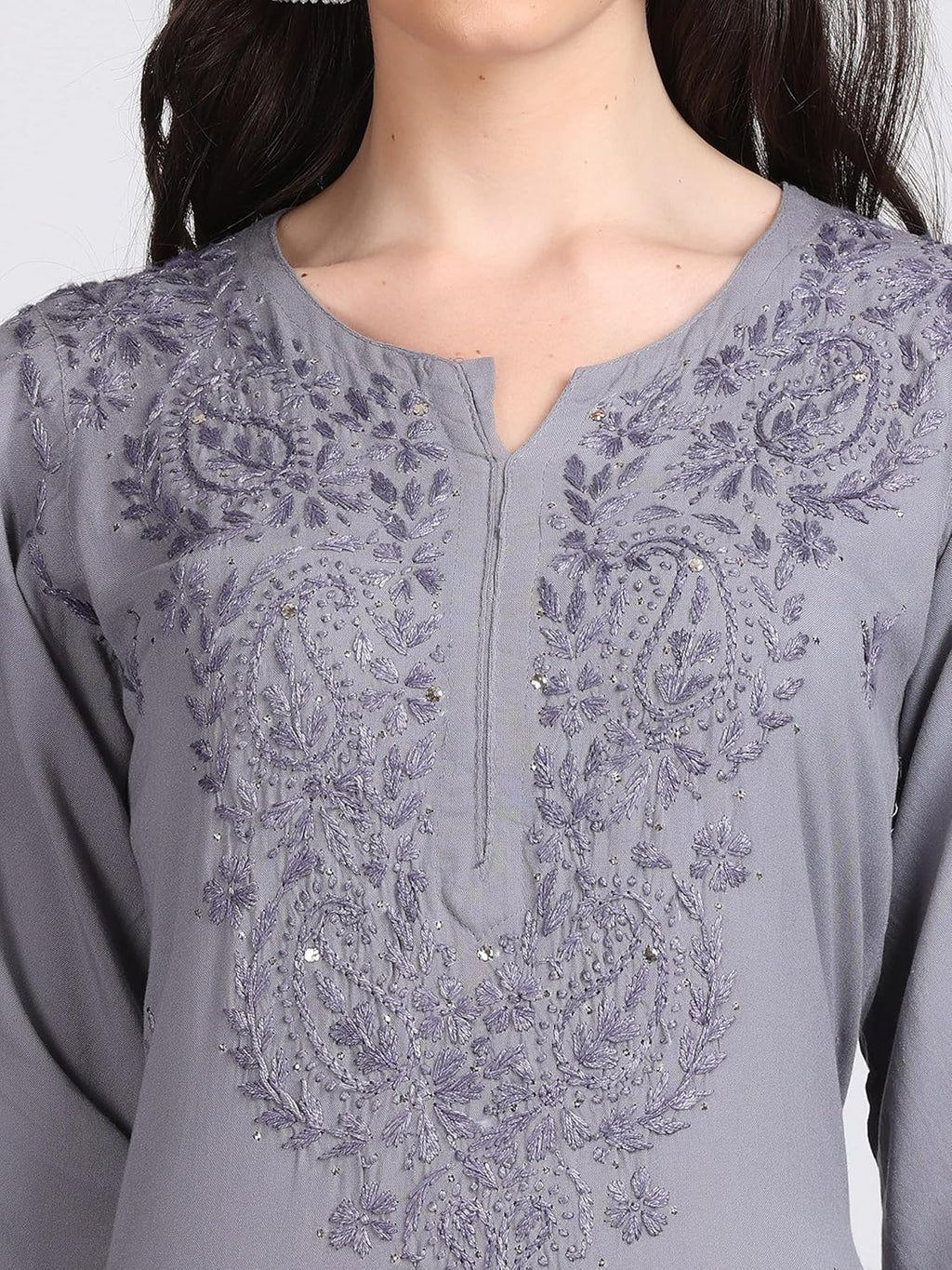 Gray Madiha Rayon kurti with Muquesh Work