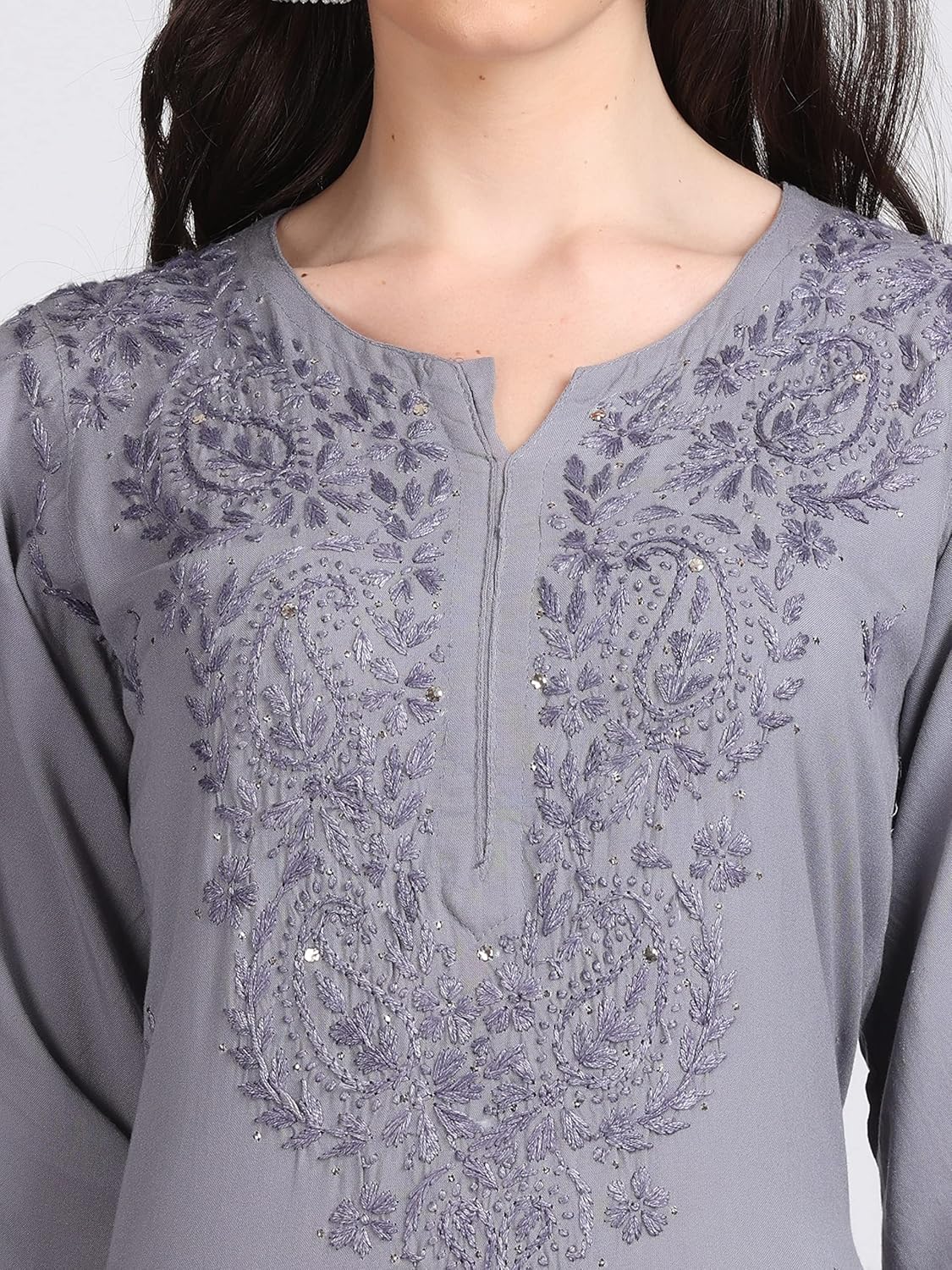 Gray Madiha Rayon kurti with Muquesh Work
